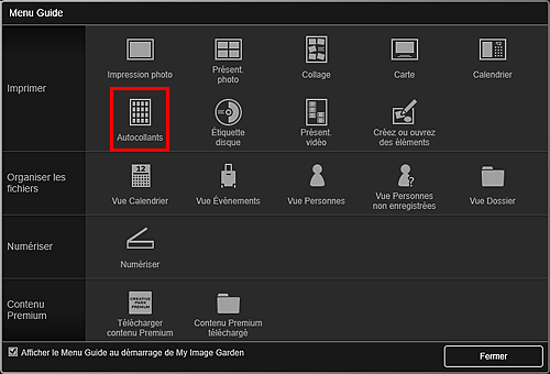 figure : Écran Menu Guide