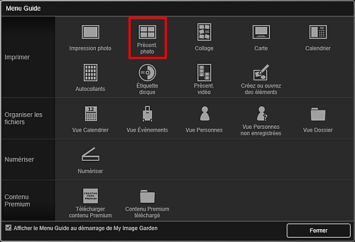 figure : Écran Menu Guide