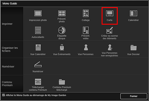 figure : Écran Menu Guide