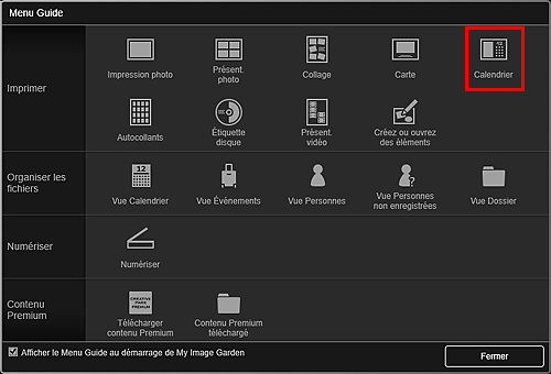 figure : Écran Menu Guide