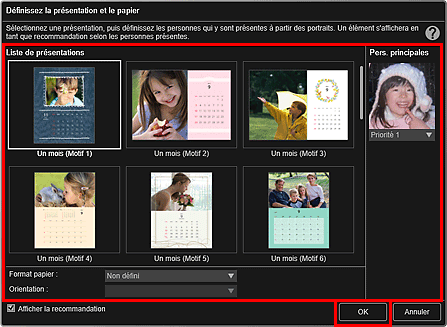 figure : Boîte de dialogue Définissez la présentation et le papier