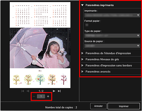 figure : Boîte de dialogue Paramètres d'impression