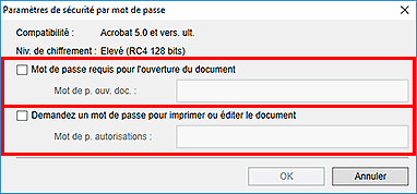 figure : boîte de dialogue Paramètres de sécurité par mot de passe