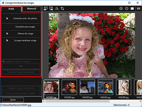 figure : onglet Auto fenêtre Corriger/Améliorer les images