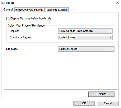 figure: General tab of Preferences dialog box