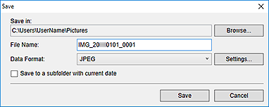 attēls: dialoglodziņš Saglabāt (skats Skenēt)