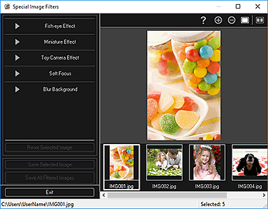 Obrázok: okno Špeciálne filtre snímok