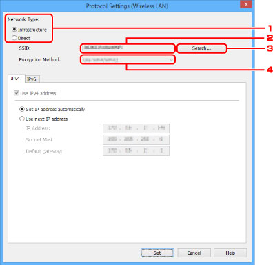 figure: Protocol Settings (Wireless LAN) screen
