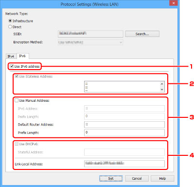 figure: Protocol Settings (Wireless LAN) screen