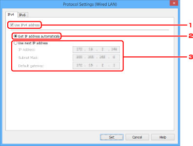 figure: Protocol Settings (Wired LAN) screen
