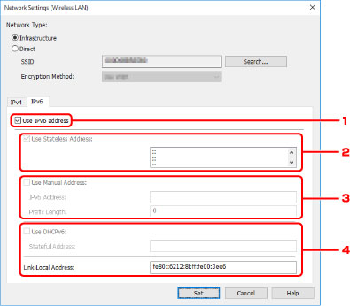 attēls: Tīkla iestatījumi (bezvadu LAN) ekrāns