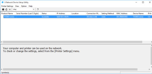 obrázok: Obrazovka nástroja IJ Network Device Setup Utility