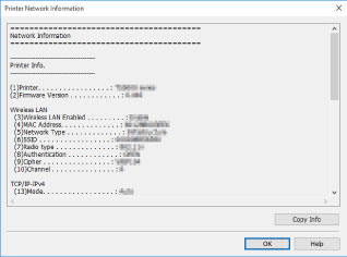 slika: Zaslon Informacije omrežja tiskalnika