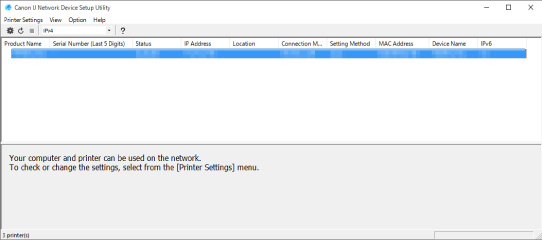 ภาพ: หน้าจอ IJ Network Device Setup Utility