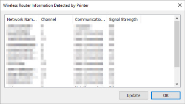 الشكل: شاشة معلومات الموجه اللاسلكي المكتشفة بواسطة الطابعة (Wireless Router Information Detected by Printer)