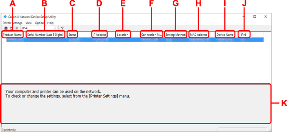 figur: Skærmbilledet IJ Network Device Setup Utility