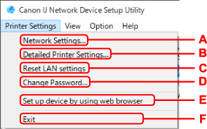 figura: Ecranul meniului de setări imprimantă