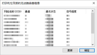 插图：“打印机检测到的无线路由器信息”屏幕