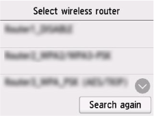 Select Wireless Router screen for manual connection