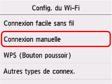 Connexion manuelle avec l'écran de l'imprimante