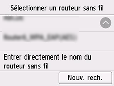 Écran Sélectionner un routeur sans fil
