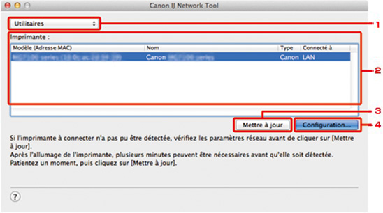 figure : écran Canon IJ Network Tool