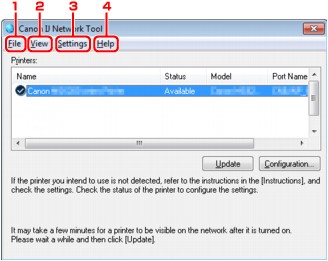 фигура: Екран на Canon IJ Network Tool