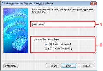 figure: PSK: Passphrase and Dynamic Encryption Setup screen