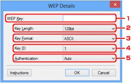 الشكل: شاشة تفاصيل بروتوكول التشفير اللاسلكي (‏WEP)‏