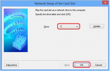 Obrázok: obrazovka Network Setup of the Card Slot