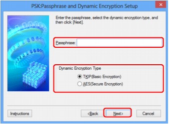 figur: PSK: Fönstret Inställning av lösenordsfras och dynamisk kryptering