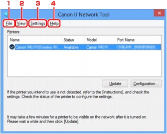 الشكل: شاشة الأداة Canon IJ Network Tool