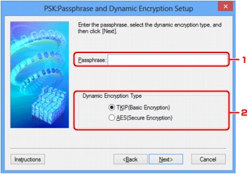 afbeelding: venster Instelling PSK-wachtwoordzin en dynamische codering