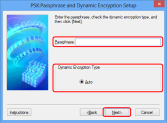 figur: fönstret PSK-lösenordsfras och dynamisk krypteringskonfigurering