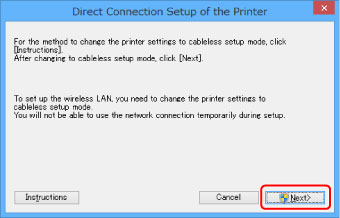 figure: Direct Connection Setup of the Printer screen
