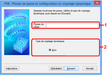 figure : écran PSK : Phrase de passe et configuration du cryptage dynamique
