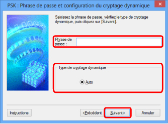 figure : écran PSK : Phrase de passe et configuration du cryptage dynamique