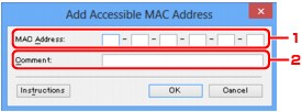 Obrázok: obrazovka Pridať dostupnú adresu MAC