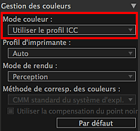 figure&nbsp;: zone des paramètres (Gestion des couleurs)