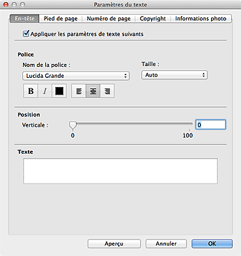 figure&nbsp;: boîte de dialogue Paramètres du texte