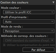 figure&nbsp;: zone des paramètres (Gestion des couleurs)