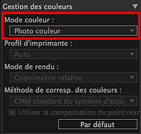 figure&nbsp;: zone des paramètres (Gestion des couleurs)