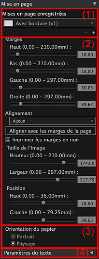 figure : zone des paramètres (Mise en page)