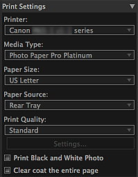 figure: Settings area (Print Settings)