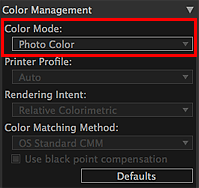 figure: Settings area (Color Management)