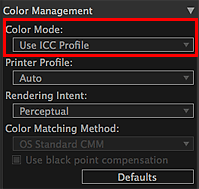 figure: Settings area (Color Management)