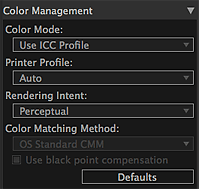 figure: Settings area (Color Management)