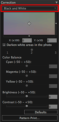 figure: Settings area (Correction)