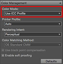 figure: Settings area (Color Management)