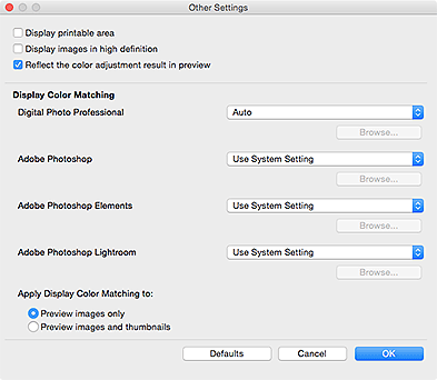 figure: Other Settings dialog